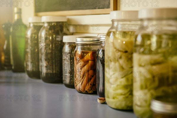 Close up of jars of preserves