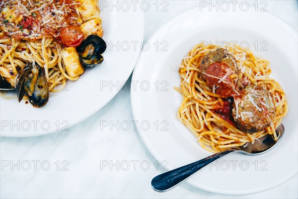 Plate of seafood and pasta