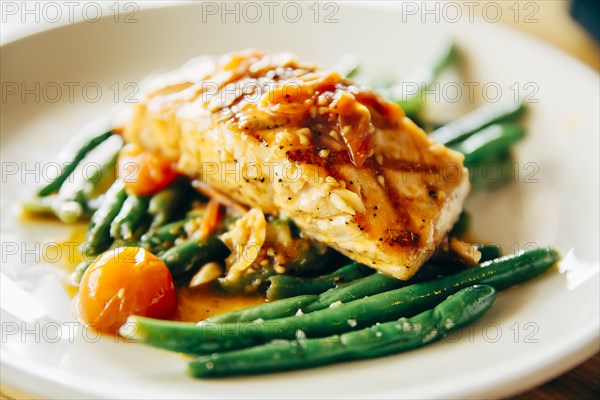 Plate of fish and vegetables