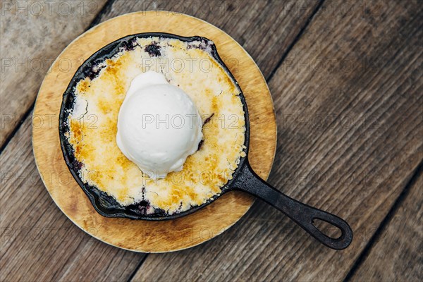 Skillet dessert with ice cream