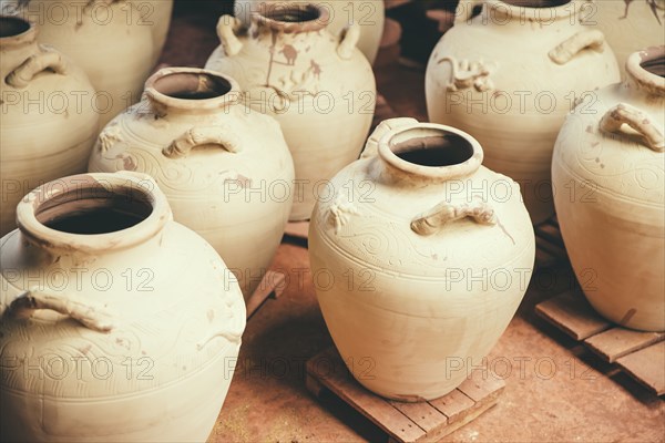 Ceramic pots drying in kiln