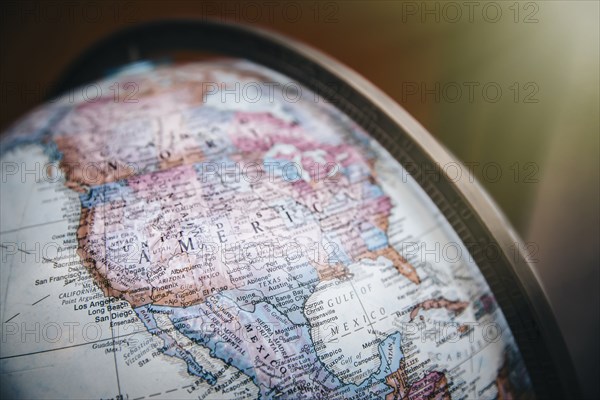 Close up of America on globe