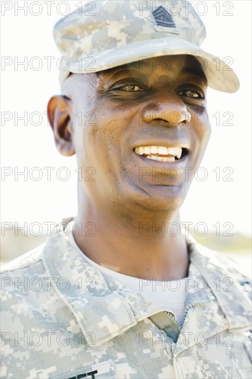 Black soldier smiling