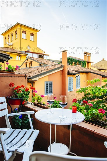 Wine glasses on balcony