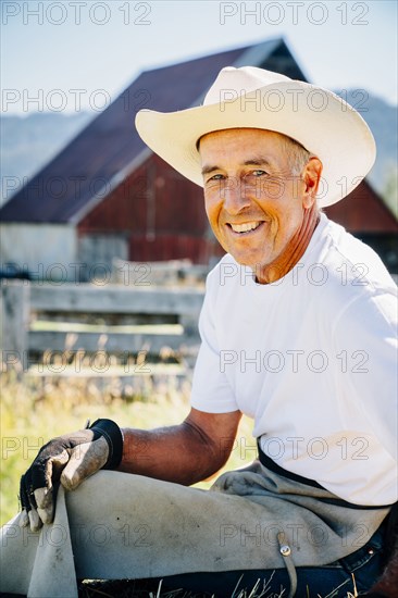 Portrait of smiling Caucasian farmer