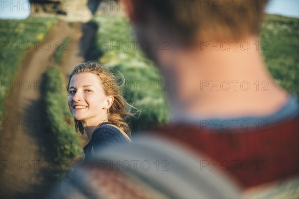 Over the shoulder view of Caucasian woman