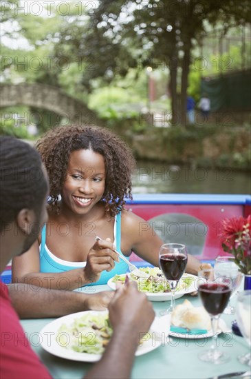 Couple eating lunch on a boat