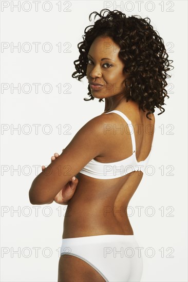 Studio shot of African woman wearing underwear