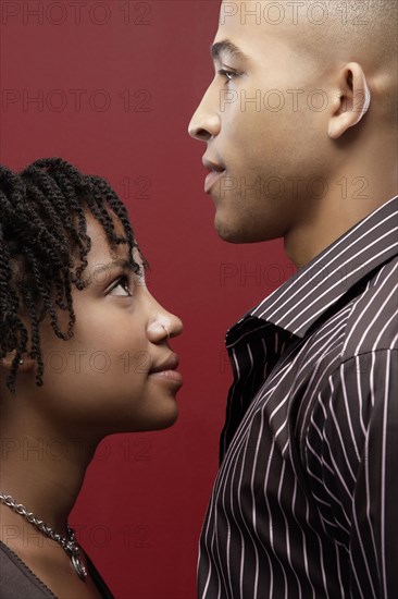 Woman looking up at boyfriend