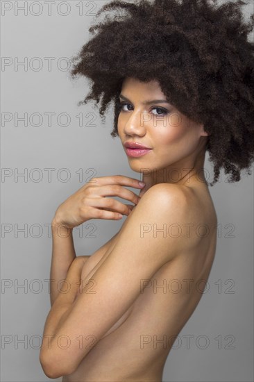 Mixed race woman smiling