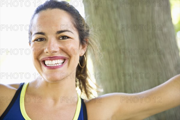 Mixed race woman smiling outdoors