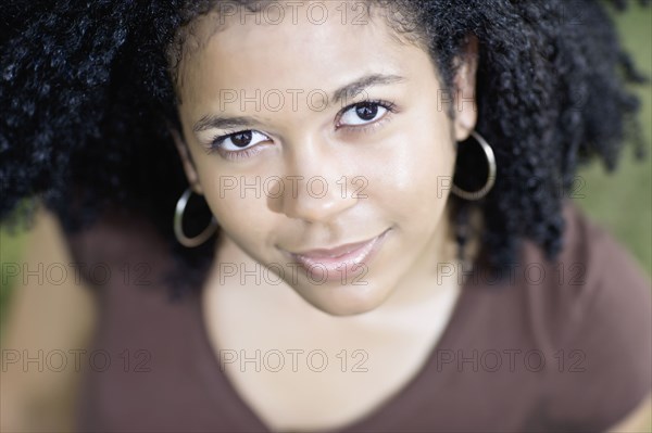 Close up of smiling mixed race woman