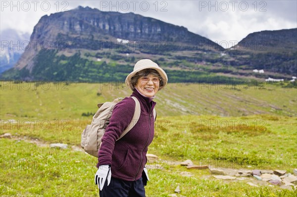 Senior Japanese woman hiking