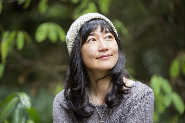 Japanese woman in garden