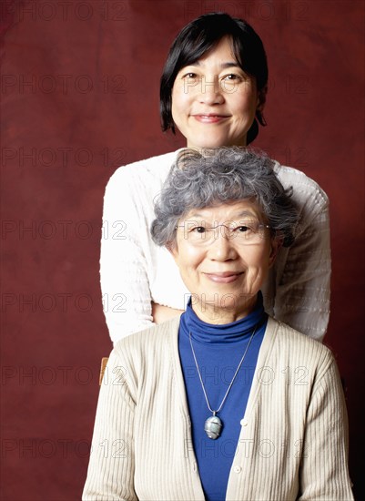 Japanese mother and daughter smiling