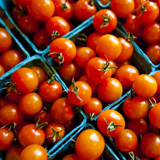 Close up of baskets of tomatoes