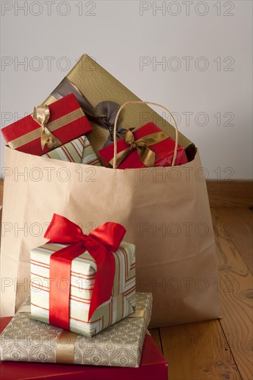 Bag full of Christmas gifts