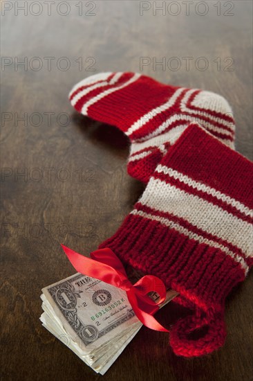 Christmas stocking full of cash