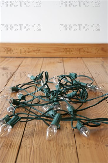 Christmas lights tangled on floor