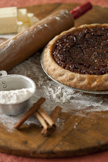 Baking ingredients and pecan pie