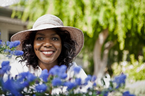 Smiling woman in garden