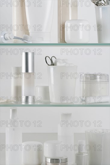 Medicine cabinet full of skincare products