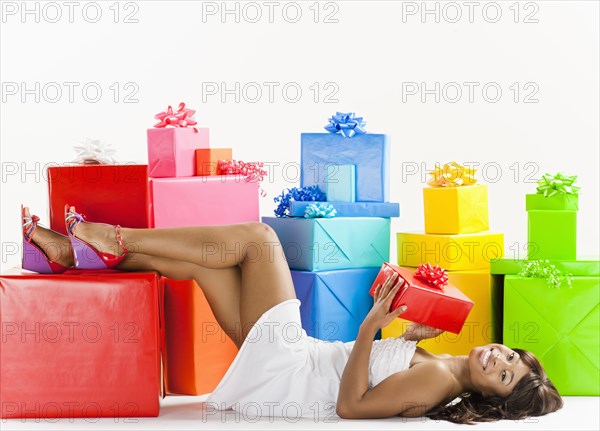 African American woman with birthday presents