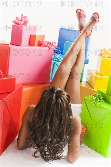 African American woman with birthday presents