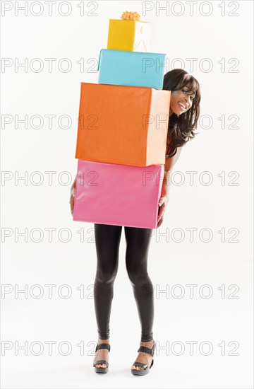 African American woman with birthday presents