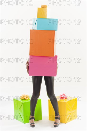 African American woman with birthday presents