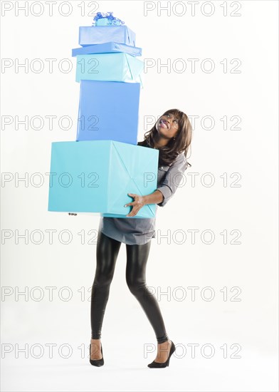 African American woman with birthday presents