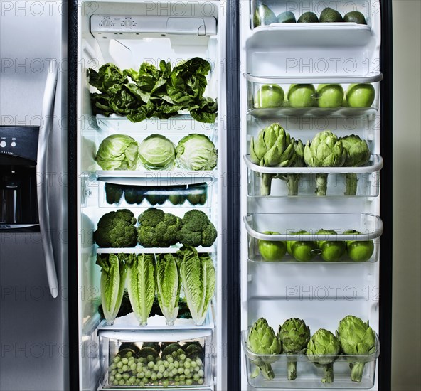 Green vegetables in refrigerator