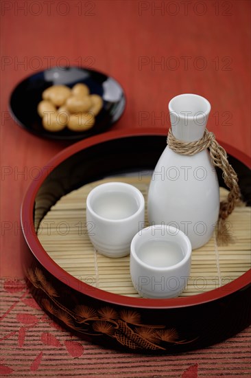 Sake and Japanese rice crackers