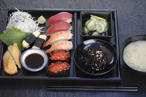 Nigiri sushi and miso soup