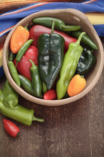 Variety of chilies in bowl