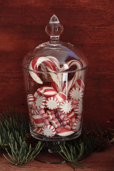 Peppermint candies in glass jar