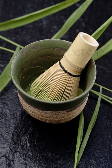Japanese matcha green tea in bowl