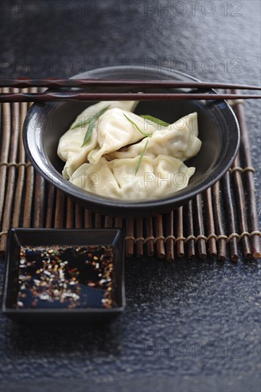 Asian dumplings in bowl