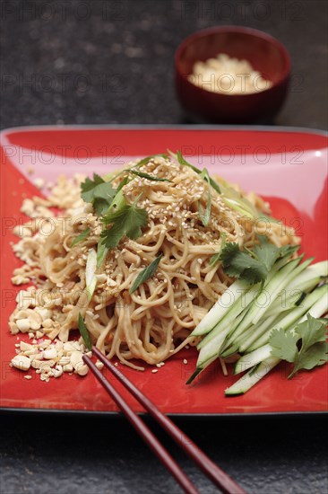 Cold sesame noodles in peanut sauce