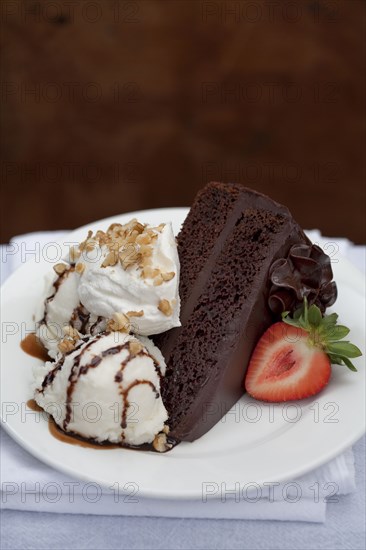 Close up of slice of chocolate cake