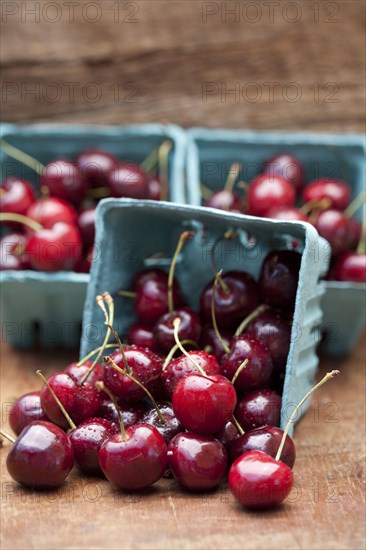 Close up of bing cherries in cartons