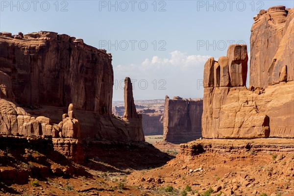 Rock formations in desert landscape