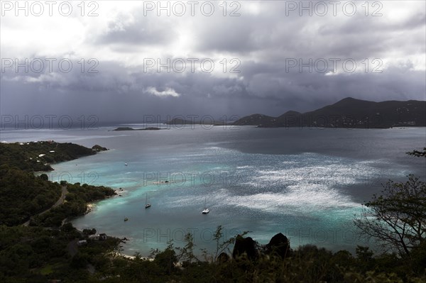 Aerial view of ocean and lush coastline