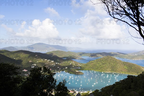 Aerial view of sailboats in Sanders Bay