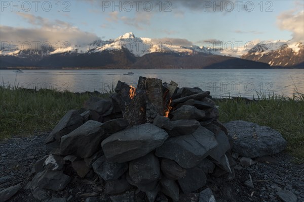 Close up of rocks surrounding campfire