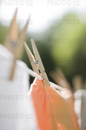 Close up of laundry drying on clothes line