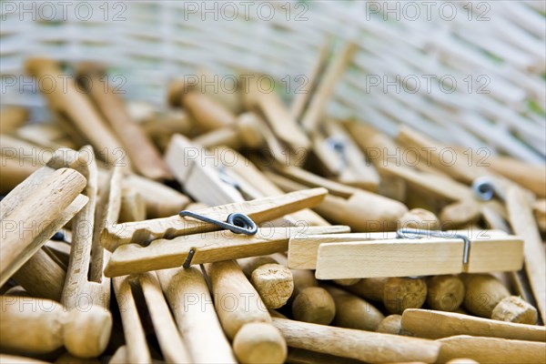 Close up of clothespin in basket