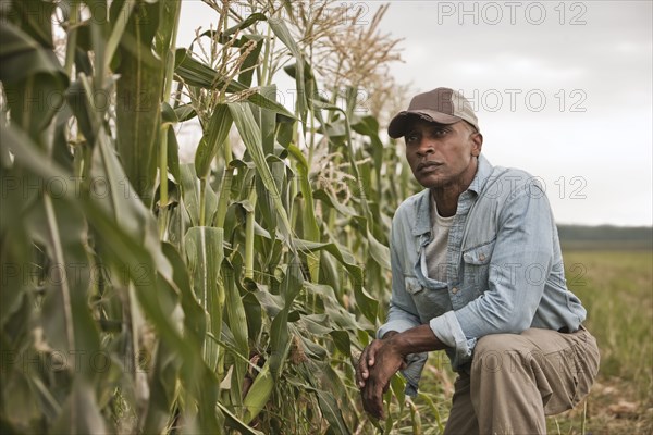 African American farmer tending crops