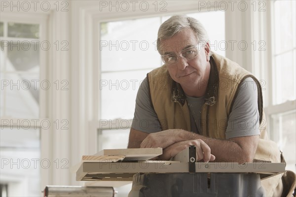 Serious Caucasian carpenter