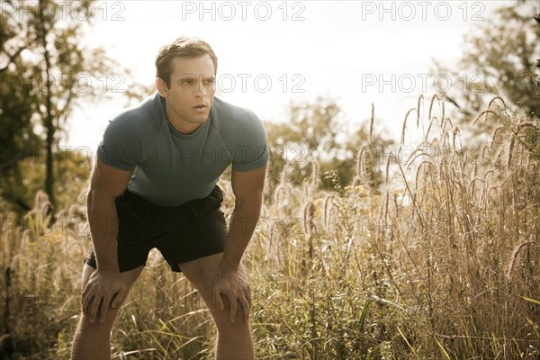 Caucasian man relaxing after exercise